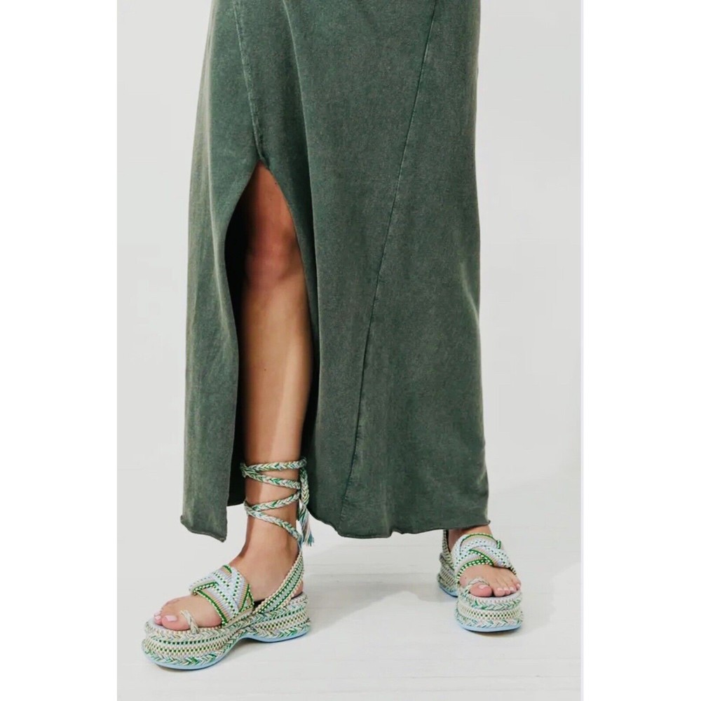Anthropologie Braided Platform Sandals in Green and White - Picture 4 of 14